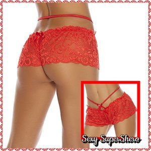 NEW! Sexy Crotchless Red Lace Bootyshort/ BoyShort Lingerie Panty
